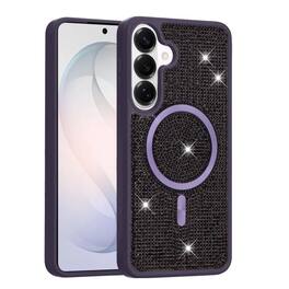 Kitcheniva - Magnetic Circle Full Dazzle Phone Case With Tempered Glass For Samsung Galaxy S26 - Purple