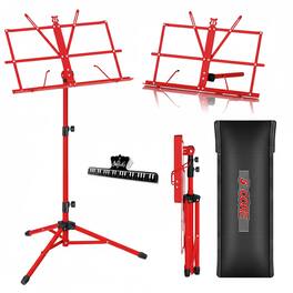 5 CORE - Music Stand Adjustable Desktop Book Stands Portable Sheet Holder All Metal Foldable Bookstand - Red