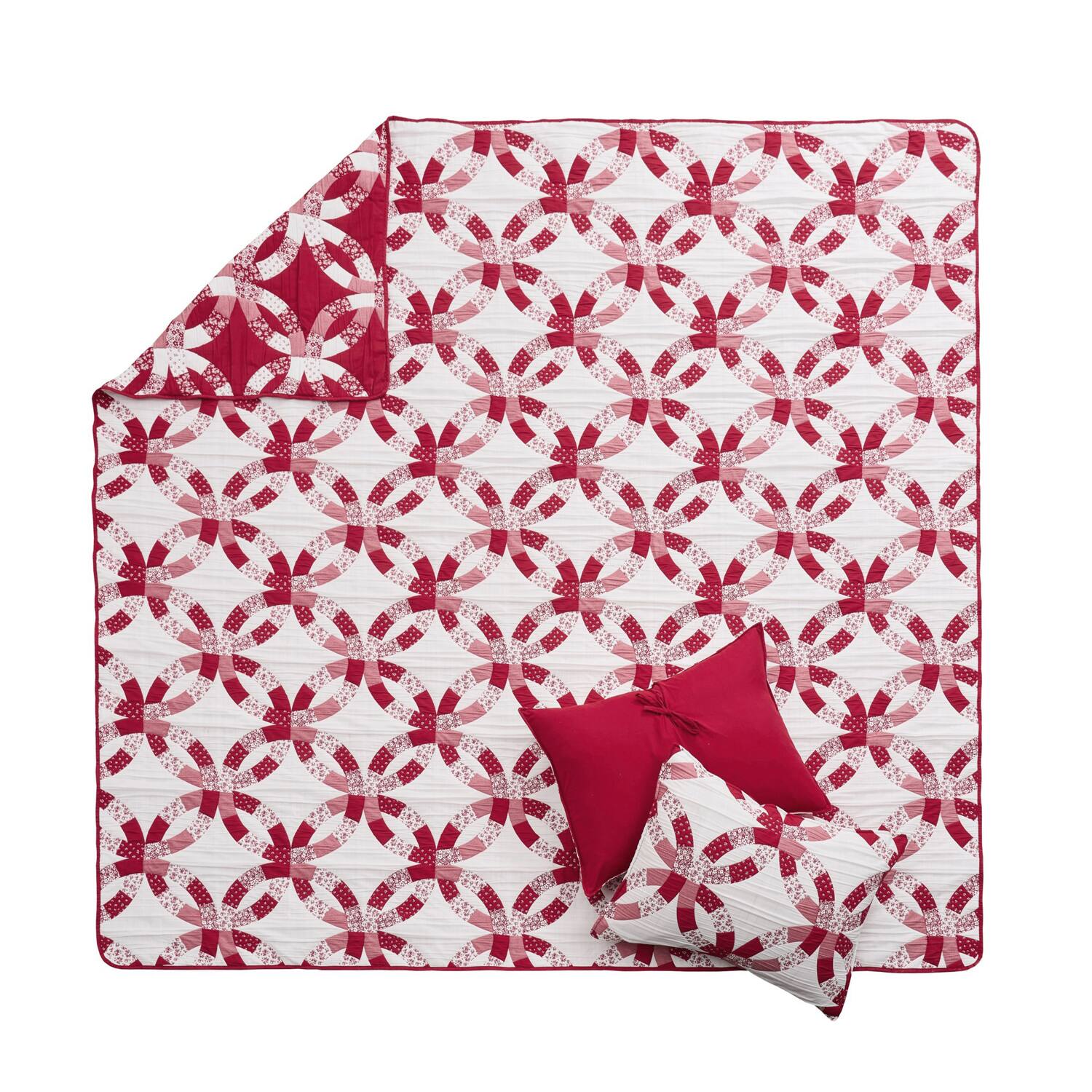 Front. Greenland Home Fashions - Greenland Home Fashions 100% Jacquard Woven Polyester Wedding Ring Coverlet 3 Piece Set King/Cal King Red - Red.