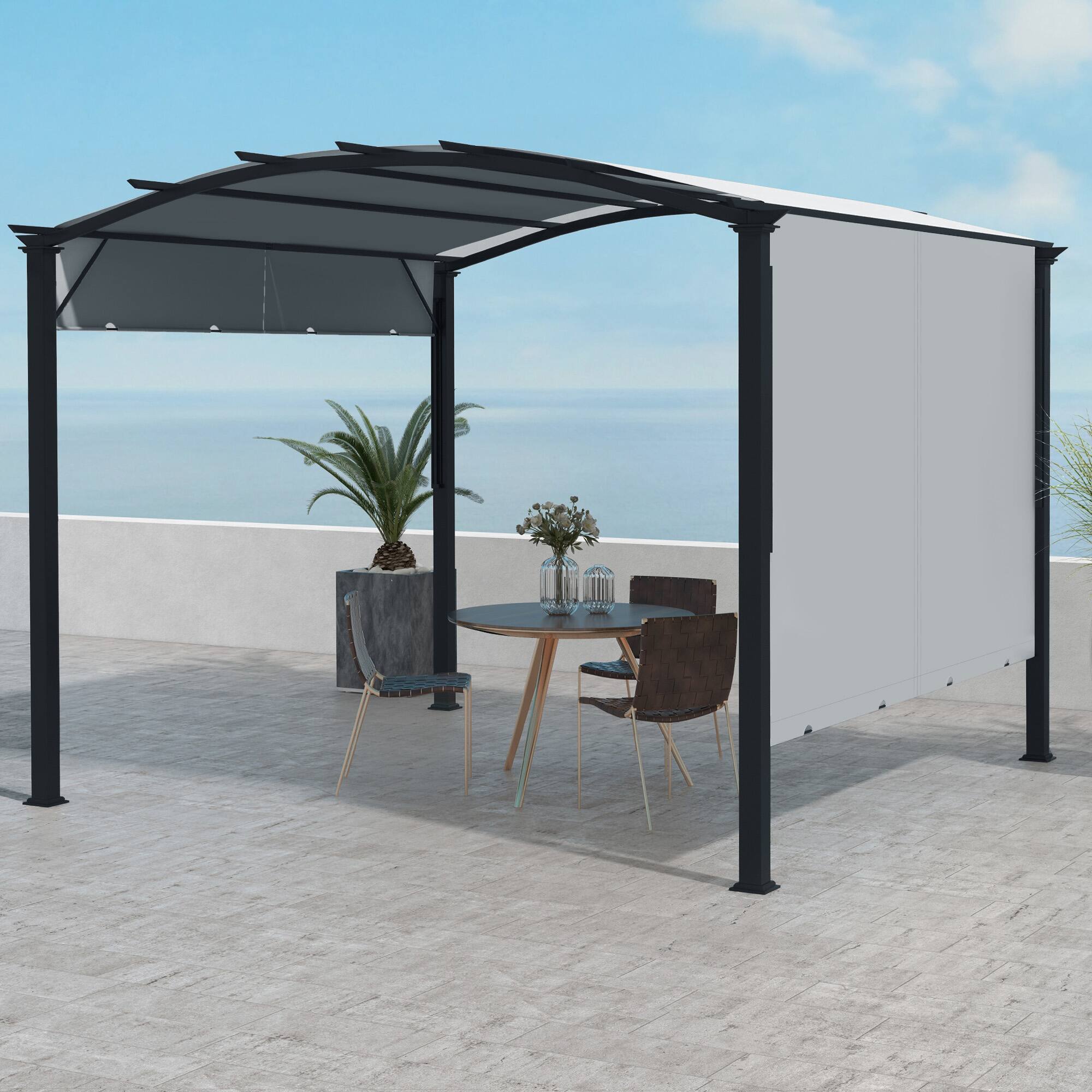 Angle. Outsunny - 9.6' x 9.6' Patio Gazebo, Outdoor Canopy Shelter with 2-Tier Roof and Netting, Steel Frame for Garden, Lawn - Cream White.