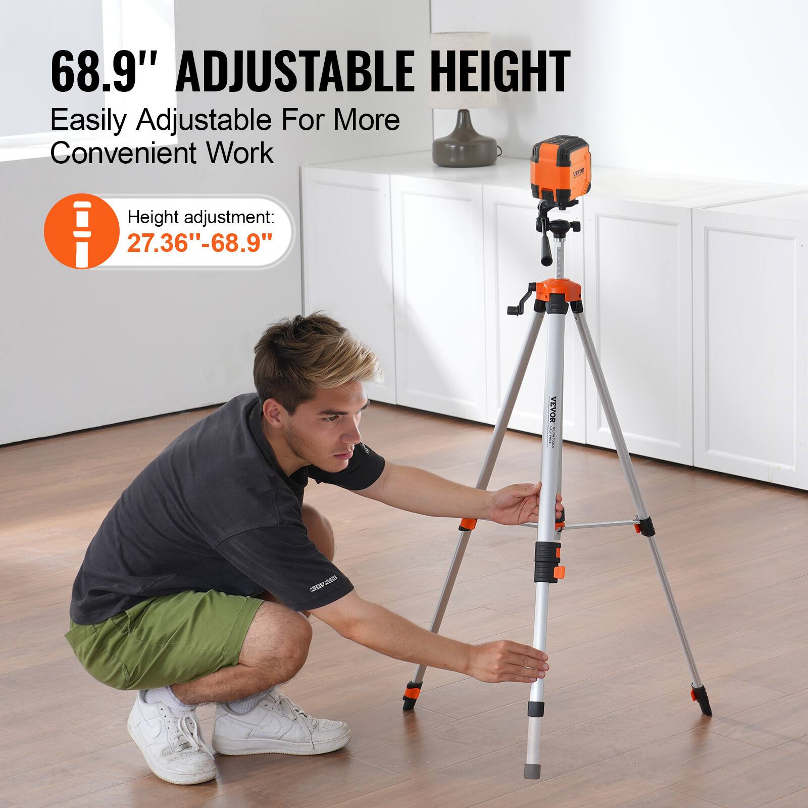 68.9" Adjustable Height  
Easily Adjustable For More Convenient Work  

Height adjustment: 27.36" - 68.9"