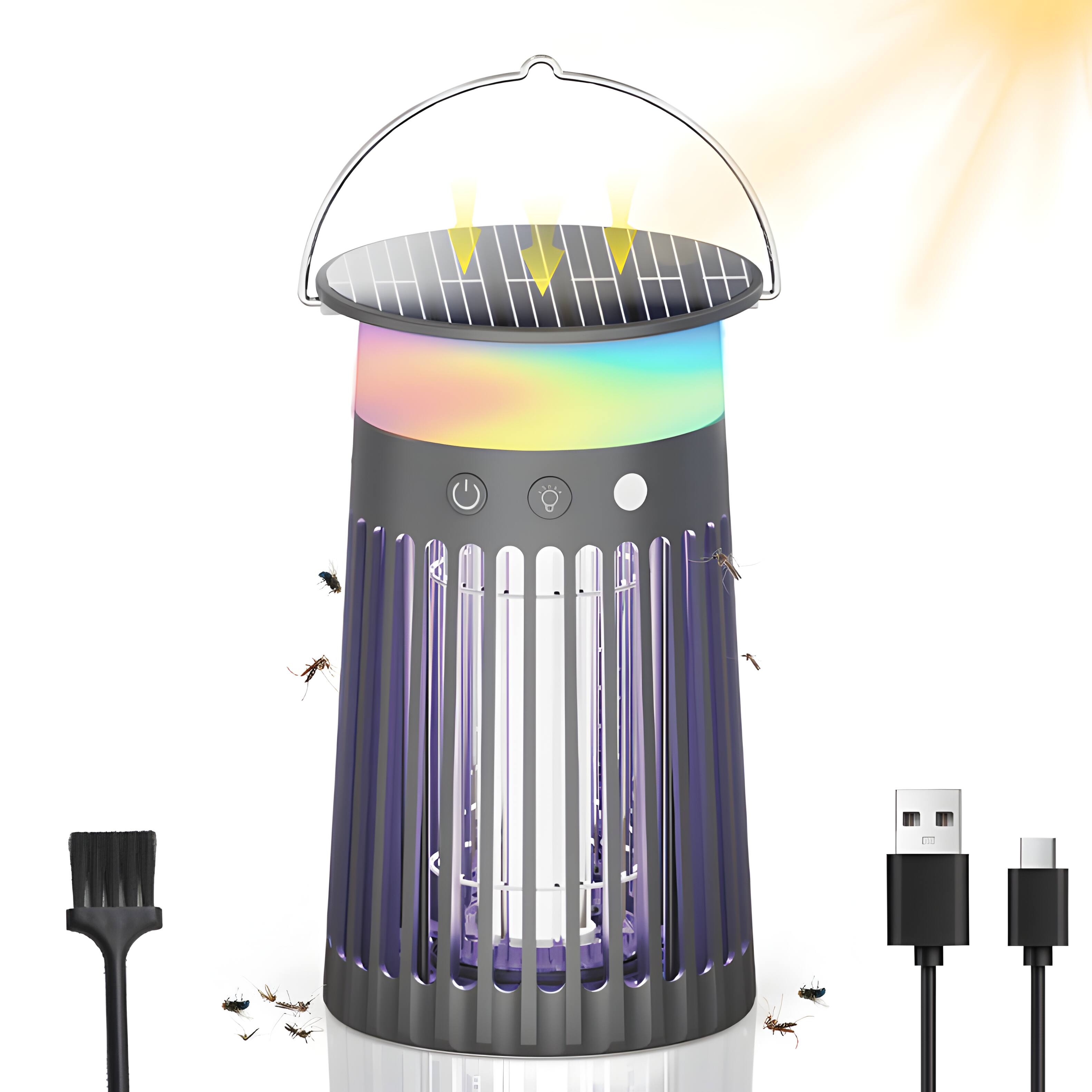 Front. Cluzine - 4-in-1 Solar Bug Zapper, UV + RGB Light, USB-C Charging, IP66 Waterproof for Indoor & Outdoor - Multicolor.