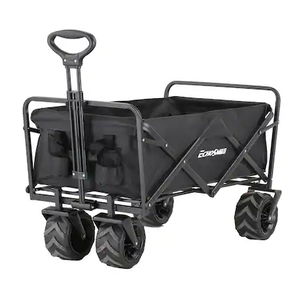 Front. Wikistore - Wikistore Heavy Duty Folding Wagon 350lbs Capacity All-Terrain Wheels Adjustable Handle for Camping Grocery & Outdoor - Black.