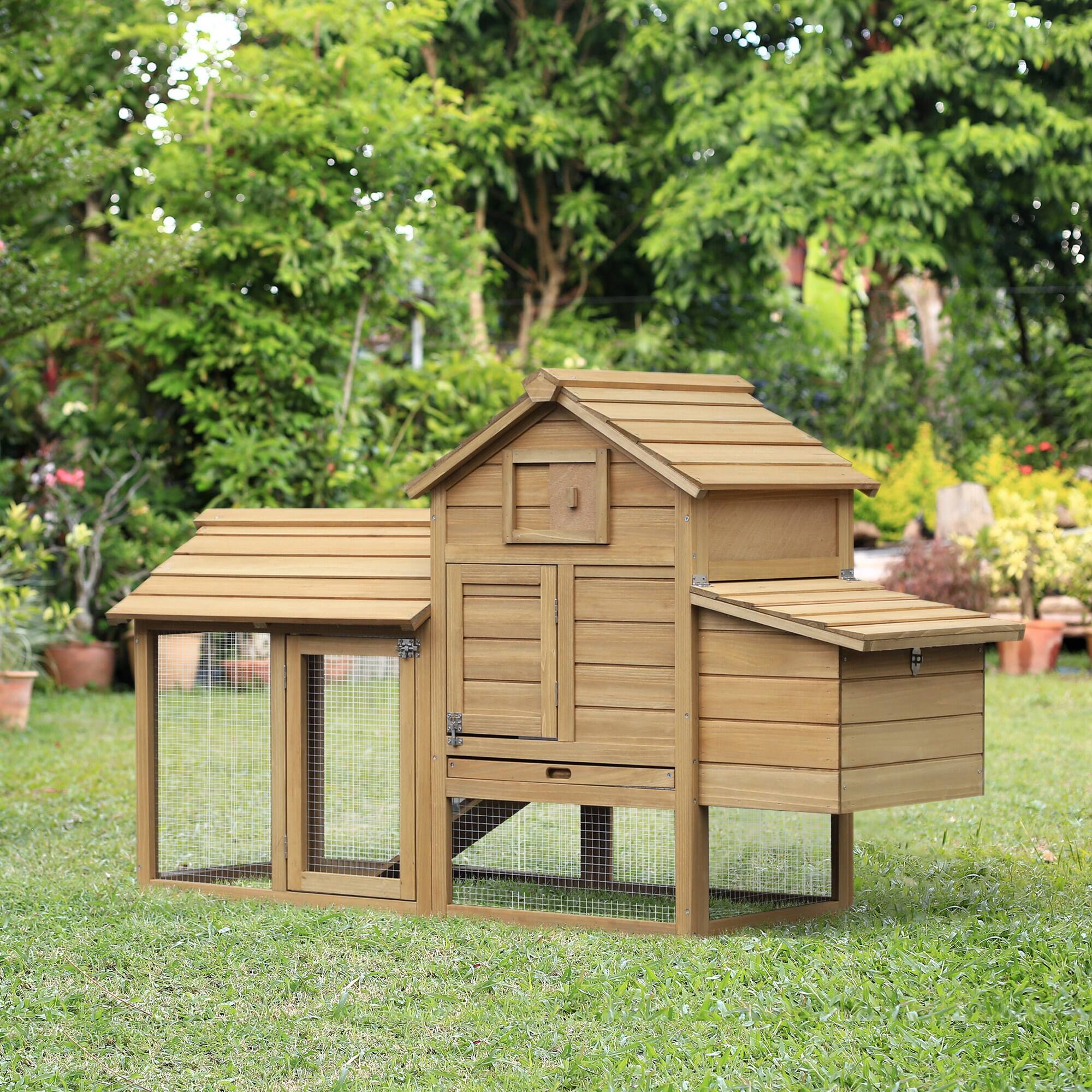 Alt View 1. Pawhut - 59" Small Wooden Chicken coop Hen House Poultry Cage for Outdoor Backyard with 2 Doors, Nesting Box and Removable Tray.
