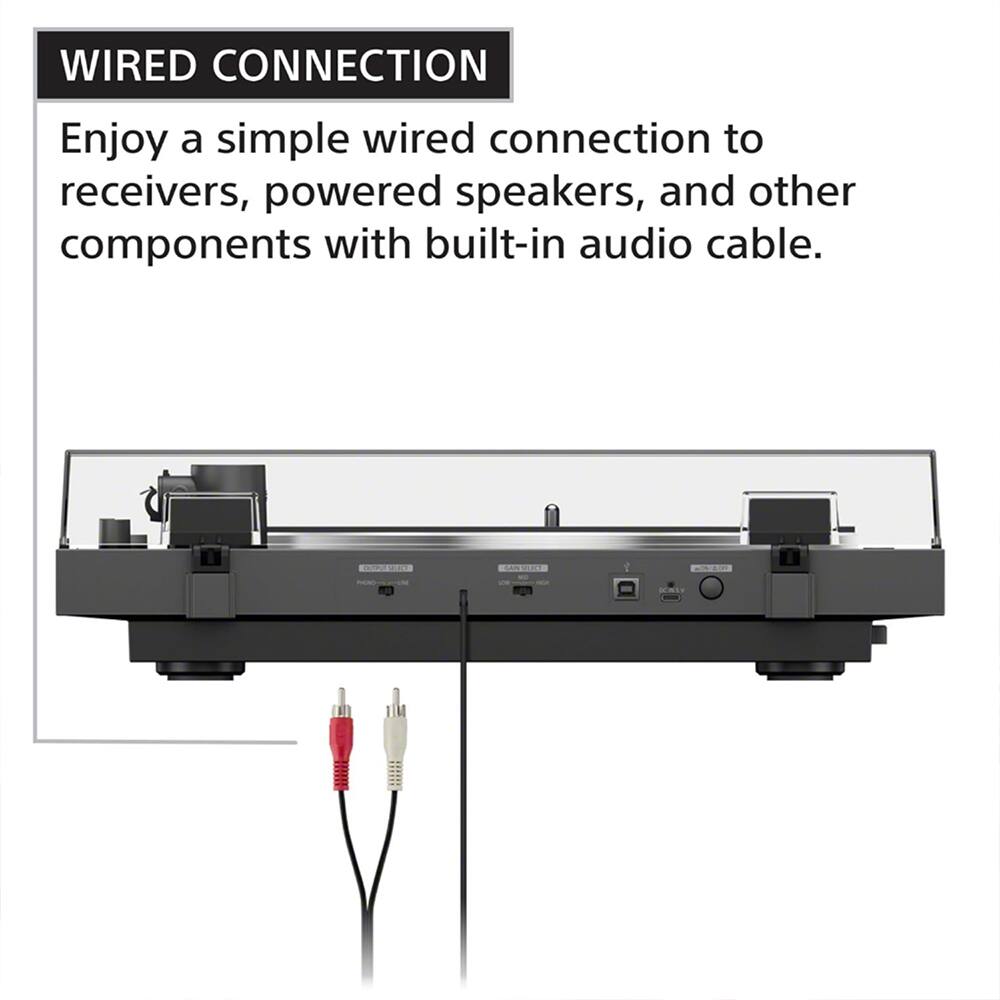 WIRED CONNECTION  
Enjoy a simple wired connection to receivers, powered speakers, and other components with built-in audio cable.