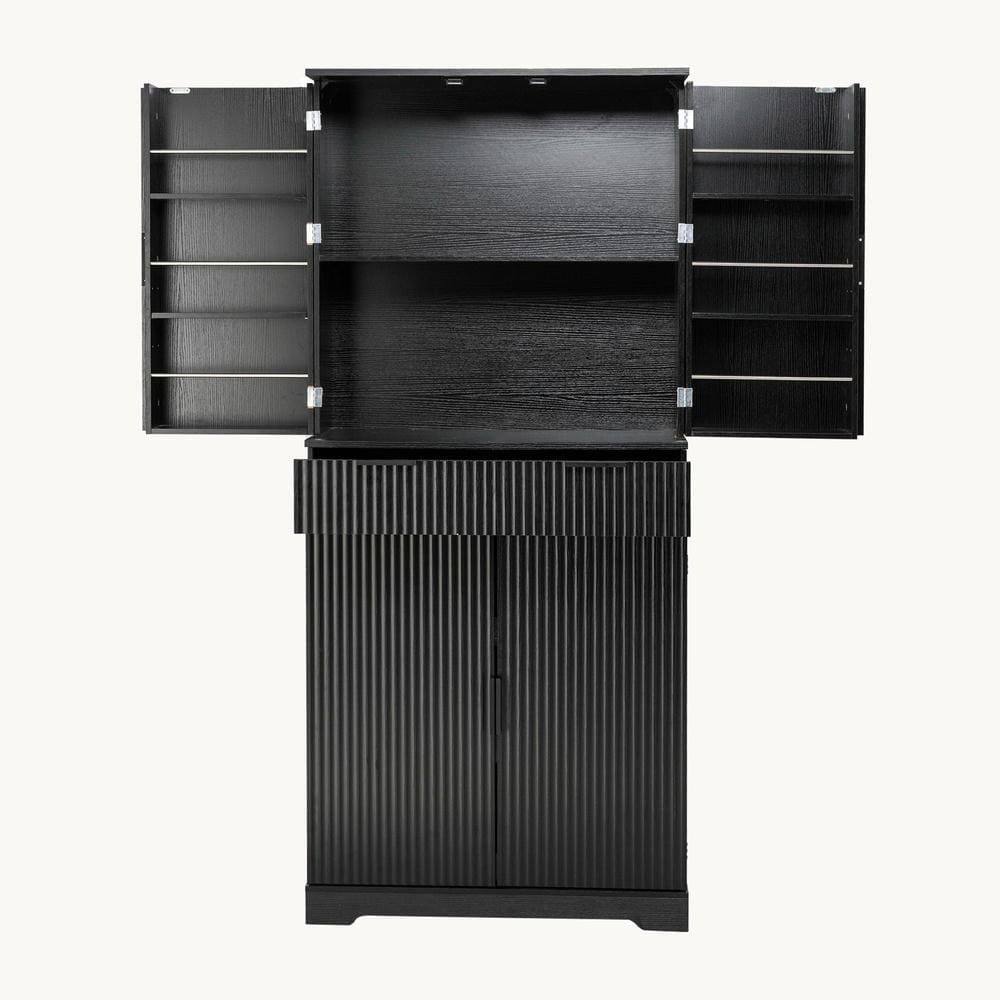 Alt View 1. Kadyn - 72" Fluted Kitchen Pantry with 3 Keyboard Drawers and Adjustable Shelves - Black - Black.