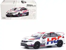 Honda Civic Type R FL5 "HRC - Honda Racing" White with Graphics 1/64 Diecast Model Car by Pop Race - Multicolor