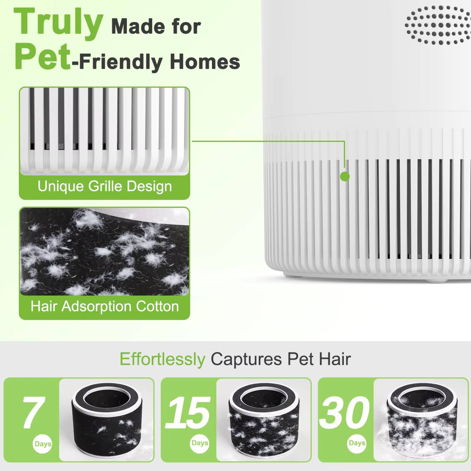 Truly Made for Pet-Friendly Homes

Unique Grille Design

Hair Adsorption Cotton

Effortlessly Captures Pet Hair

7 Days  
15 Days  
30 Days