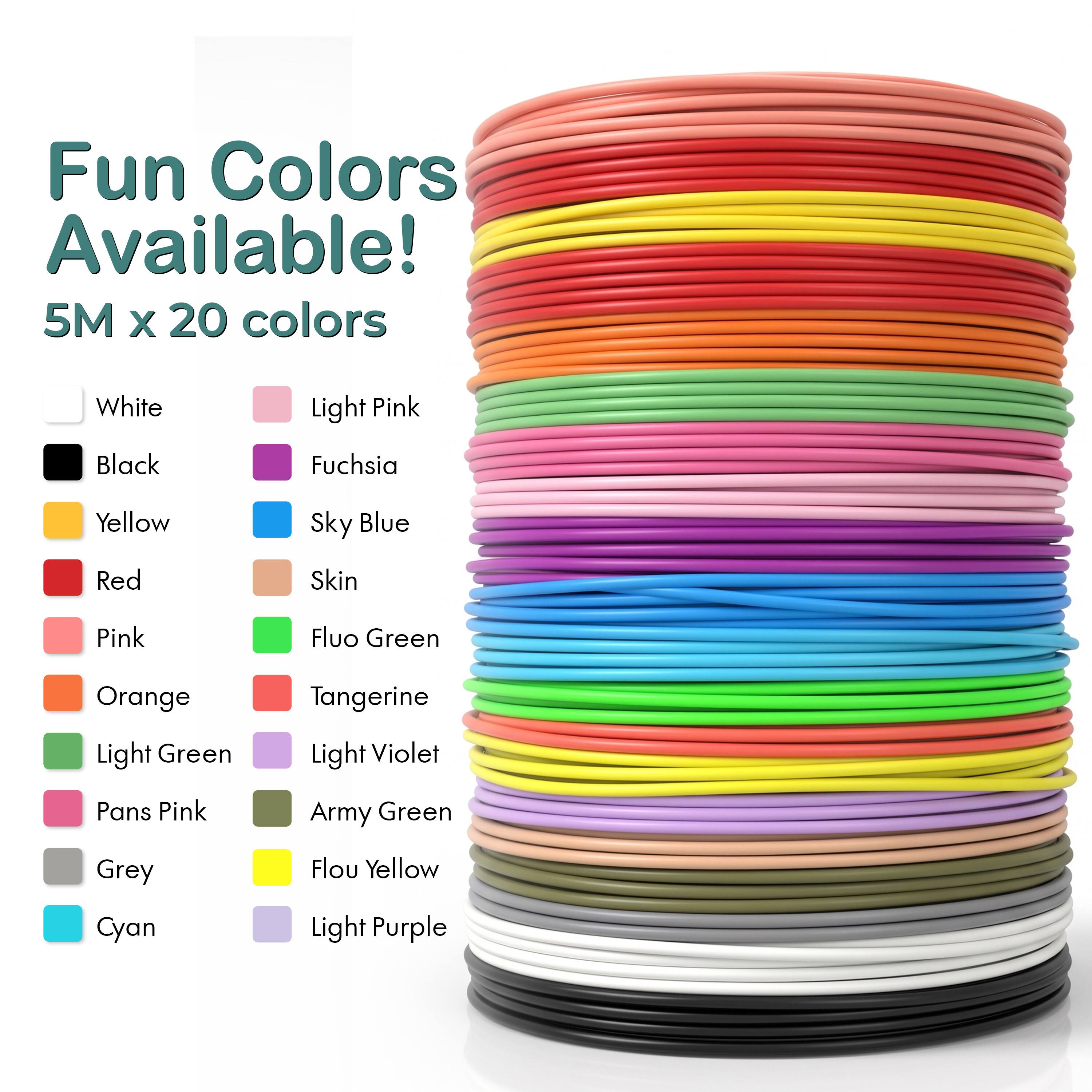 Fun Colors Available!  
5M x 20 colors  
White  
Black  
Yellow  
Red  
Light Pink  
Fuchsia  
Sky Blue  
Pink  
Skin  
Fluo Green  
Orange  
Tangerine  
Light Green  
Light Violet  
Pans Pink  
Army Green  
Grey  
Flou Yellow  
Cyan  
Light Purple