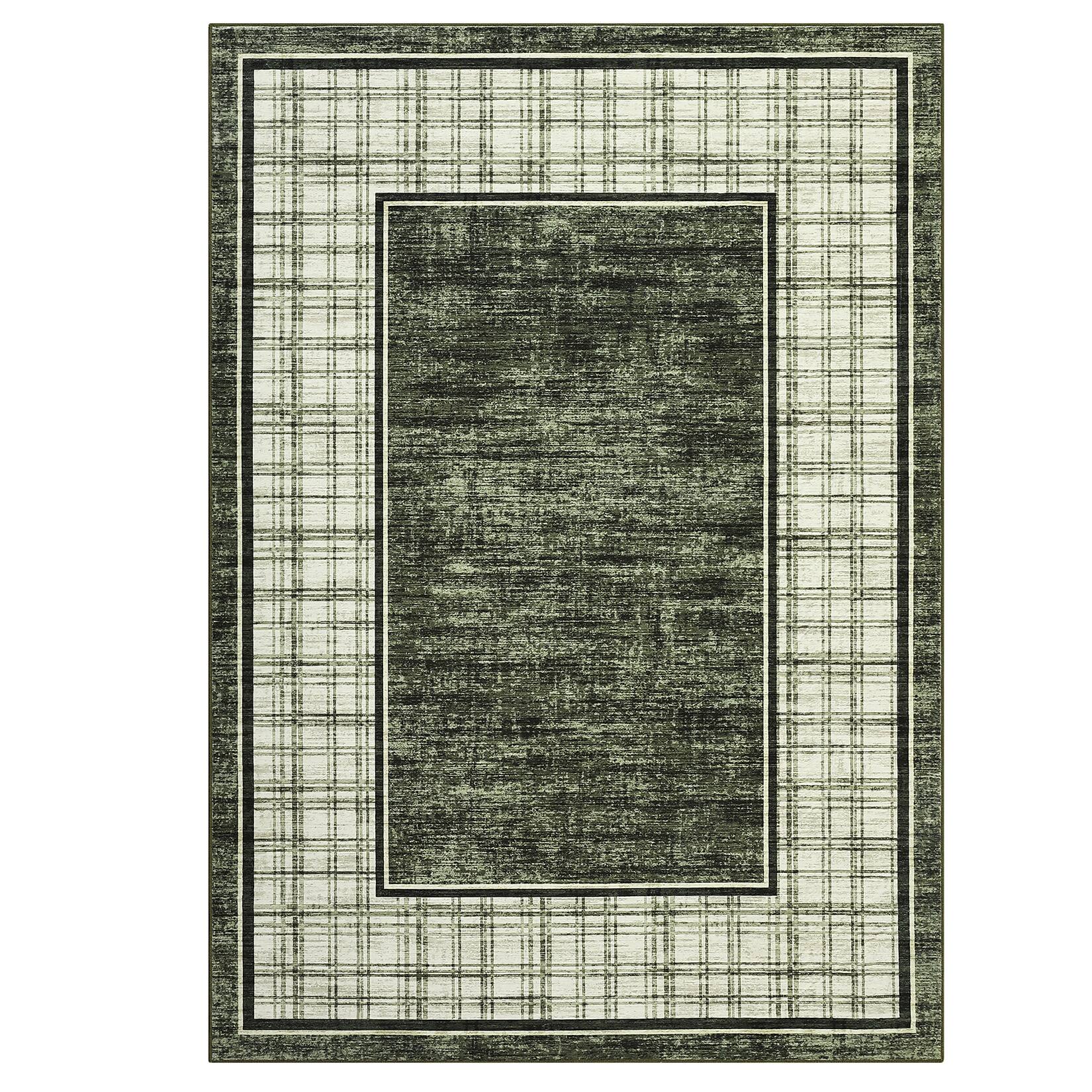 Front. GAOMON - Modern Plaid Area Rug Non Slip Vacuum Clean Stain Resistant Low Pile Machine Washable Carpet for Bedroom Kids Room - Green.