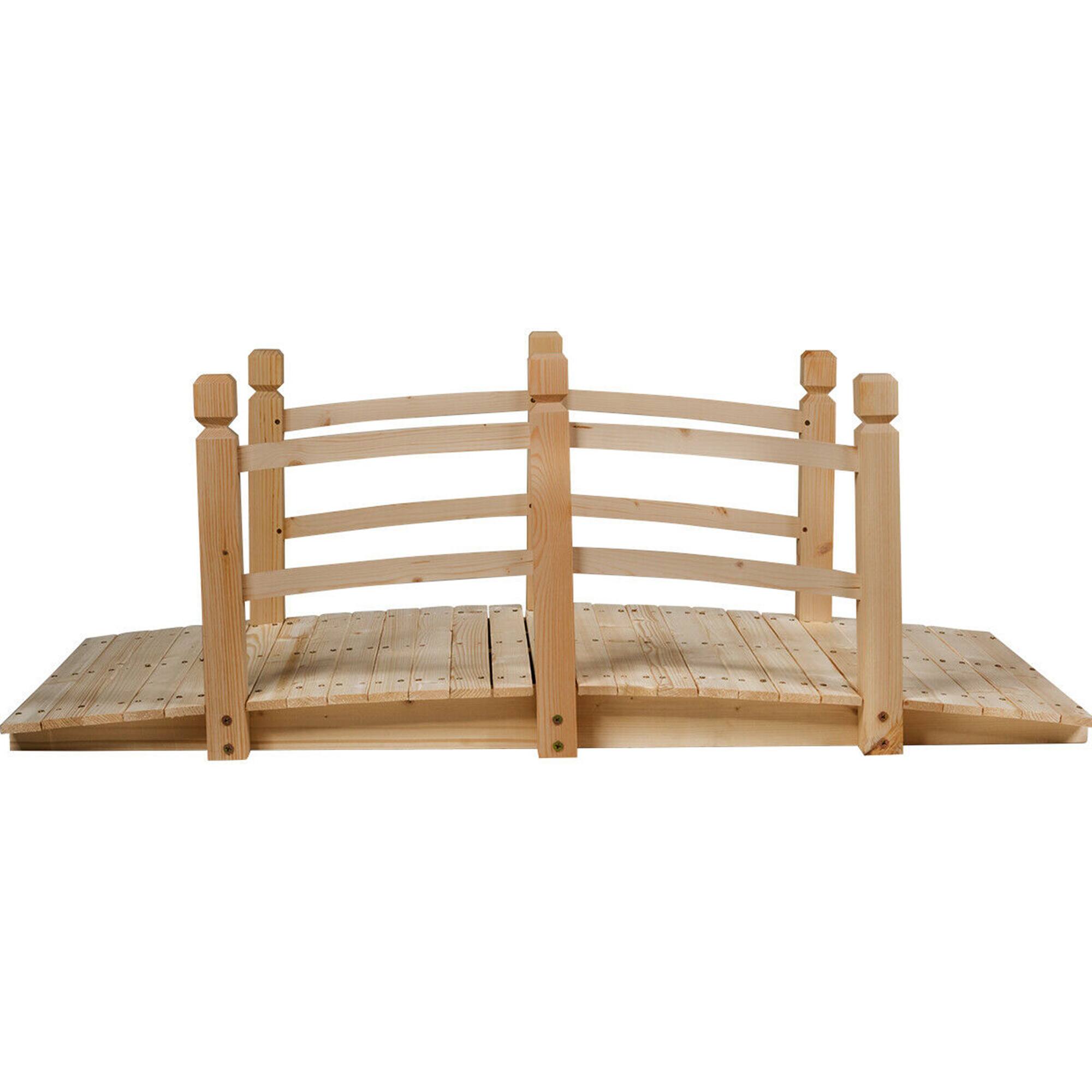 Alt View 4. Gymax - Gymax 5Ft Garden Wooden Bridge Decoration Backyard Pond w/ Safety Rails Natural - Natural.