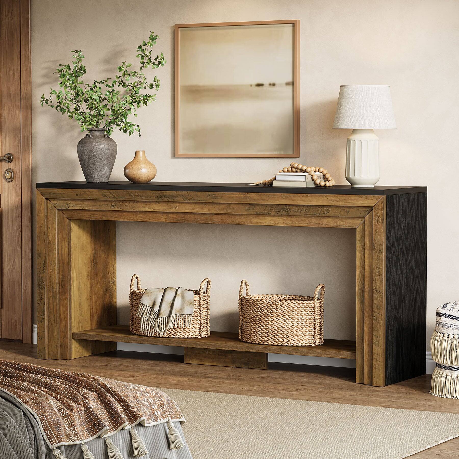 Alt View 1. Tribesigns - Console Table with Engineered Wood Construction and Storage Shelves for Entryway and Living Room - Brown.