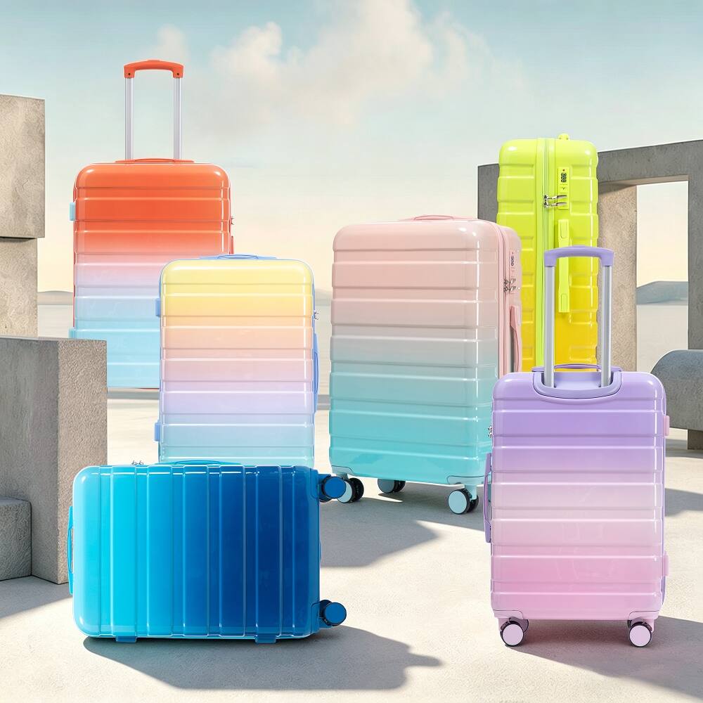 Angle. Ropilly - Ropilly 3 Piece Luggage Set Hard Shell Spinner Suitcase Gradient Color Travel Luggage Navy Light Blue - Navy+Light Blue.