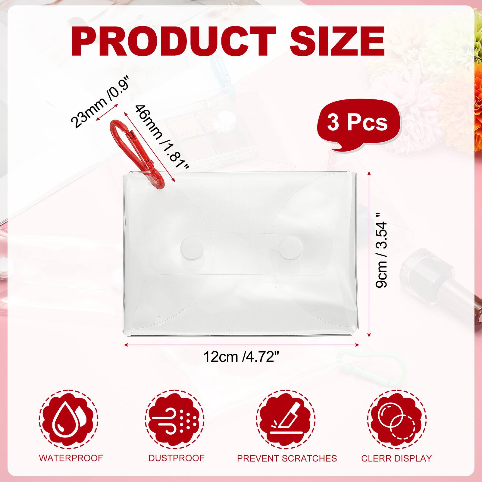 PRODUCT SIZE

23mm / 0.9"  
46mm / 1.81"  
9cm / 3.54"  
12cm / 4.72"  

3 Pcs

WATERPROOF  
DUSTPROOF  
PREVENT SCRATCHES  
CLEAR DISPLAY