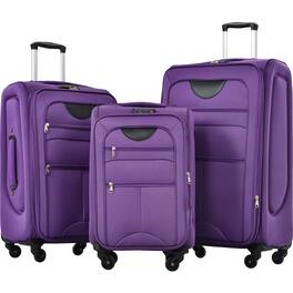 LOVMOR - 3-Piece Softside Luggage Set Expandable - Purple