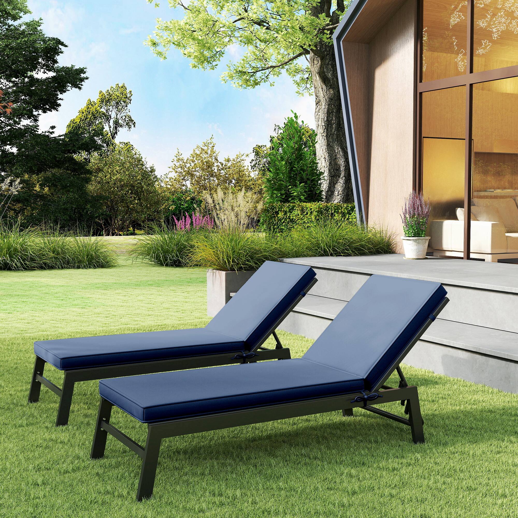 Alt View 8. Outsunny - Chaise Lounge Cushions Outdoor Set of 2, Fade Resistant, 72 x 21 x 3 In Sun Lounger Replacement Cushions - Sky Blue.