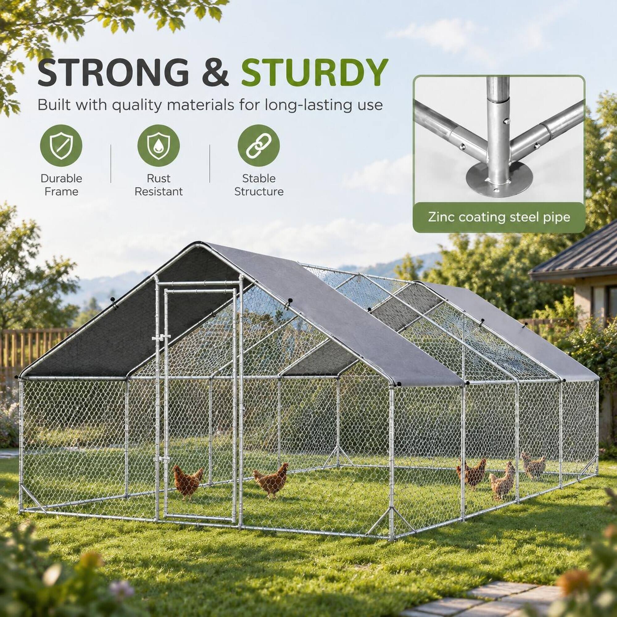 STRONG & STURDY  
Built with quality materials for long-lasting use  
Durable Frame  
Rust Resistant  
Stable Structure  
Zinc coating steel pipe