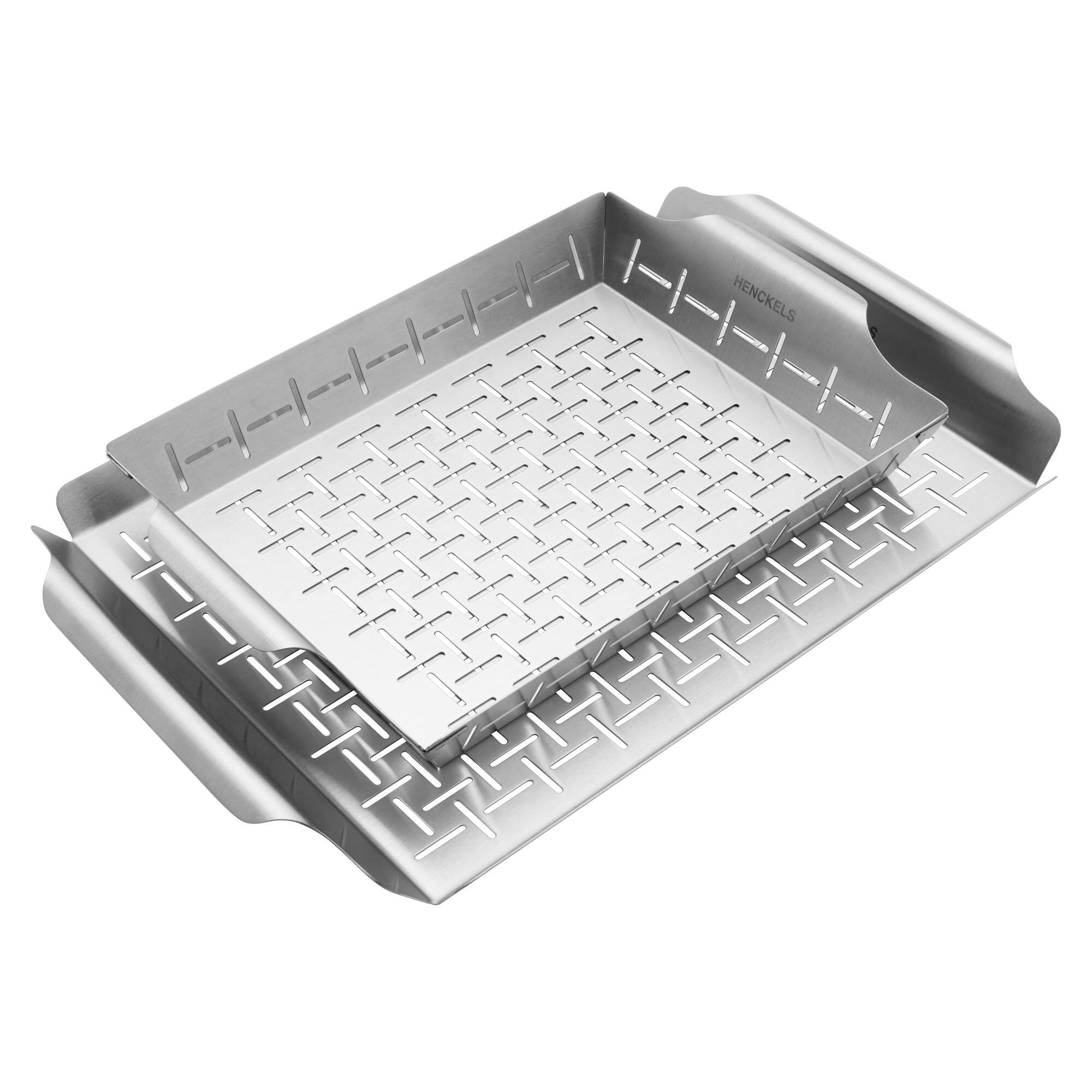 Front. Henckels - Henckels BBQ 2-pc Stainless Steel Grill Topper And Basket Set - Stainless Steel.