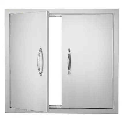 Front. VEVOR - BBQ Access Door, 26W x 24H Inch Double Outdoor Kitchen Door, Stainless Steel Flush Mount Door, Wall Vertical Door - Silver.