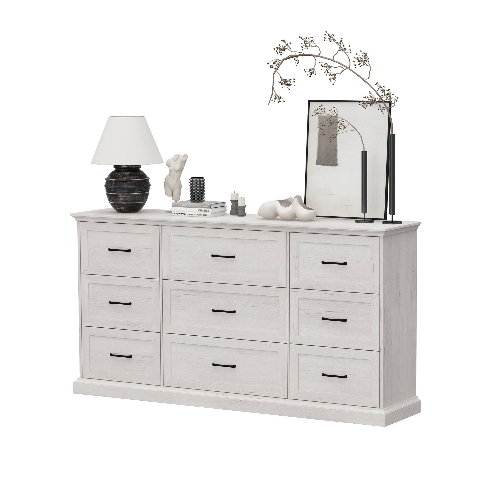 Angle. FUFU & GAGA - FUFU&GAGA 9 - Drawer Horizontal Dresser: Timeless Storage, Reinvented - Light Gray.