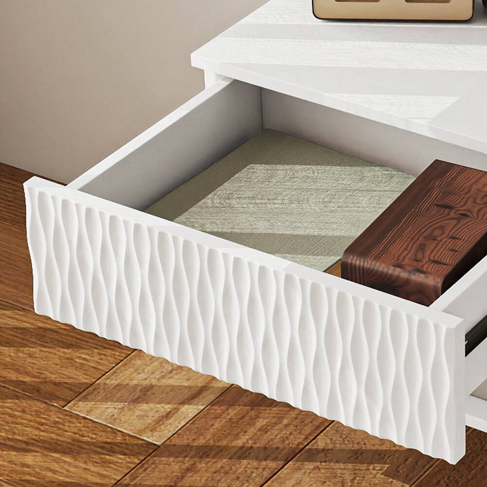 Alt View 6. Spaco - Spaco Set of 2 Wall-Mounted Nightstands, Floating Bedside Cabinet with Drawer, Open Shelf and Carved Surface for Bedroom - White.