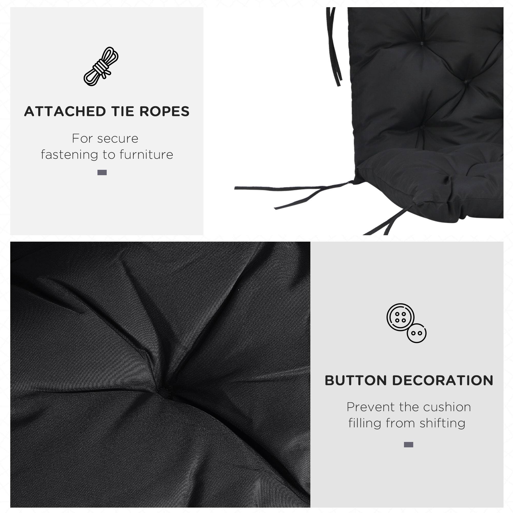 ATTACHED TIE ROPES For secure fastening to furniture
BUTTON DECORATION Prevent the cushion filling from shifting