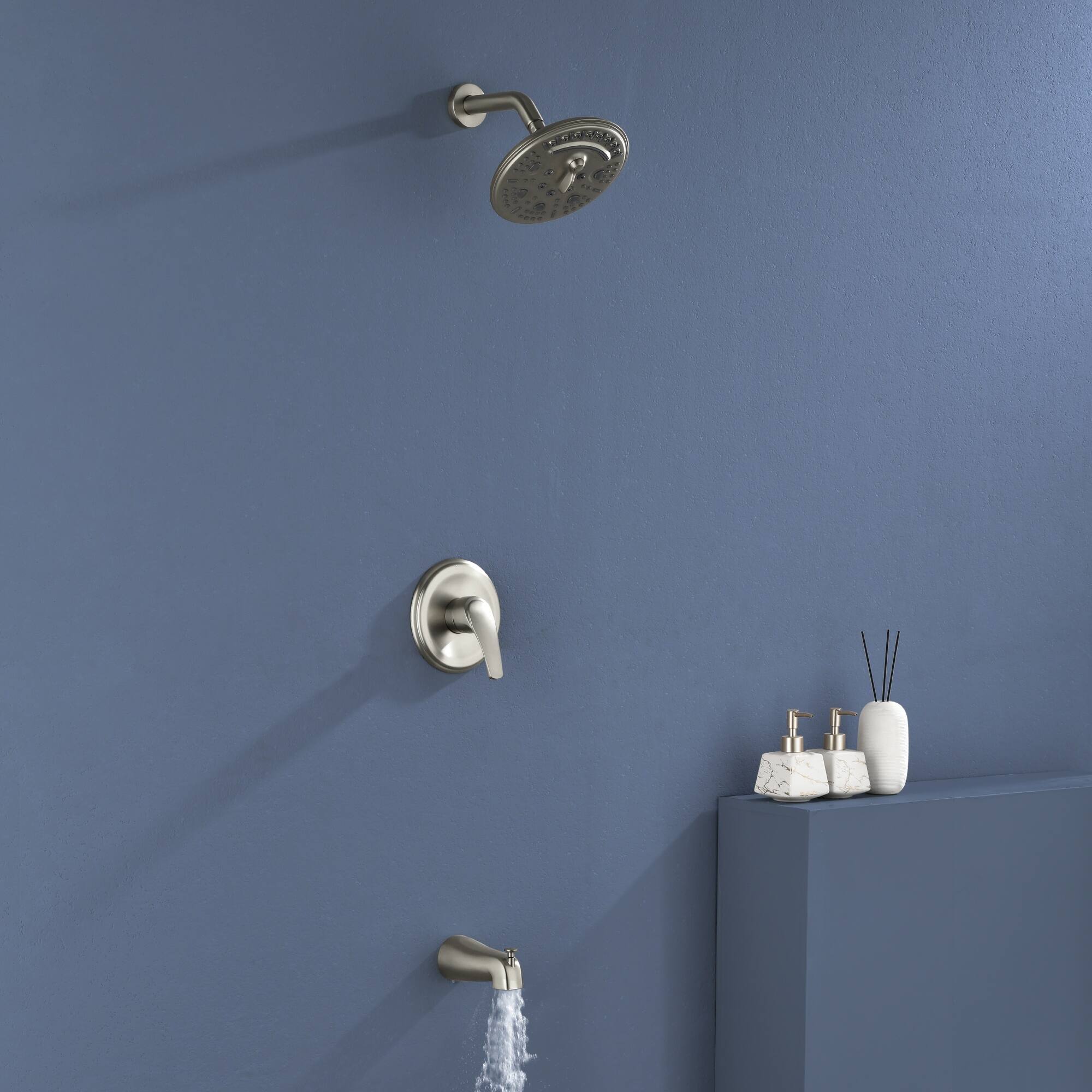 Alt View 2. Boyel Living - Brushed Nickel 8-Inch Rain Shower System Brass SUS304 1-Function Valve 6-Function Top Spray cUPC - Brushed Nickel.