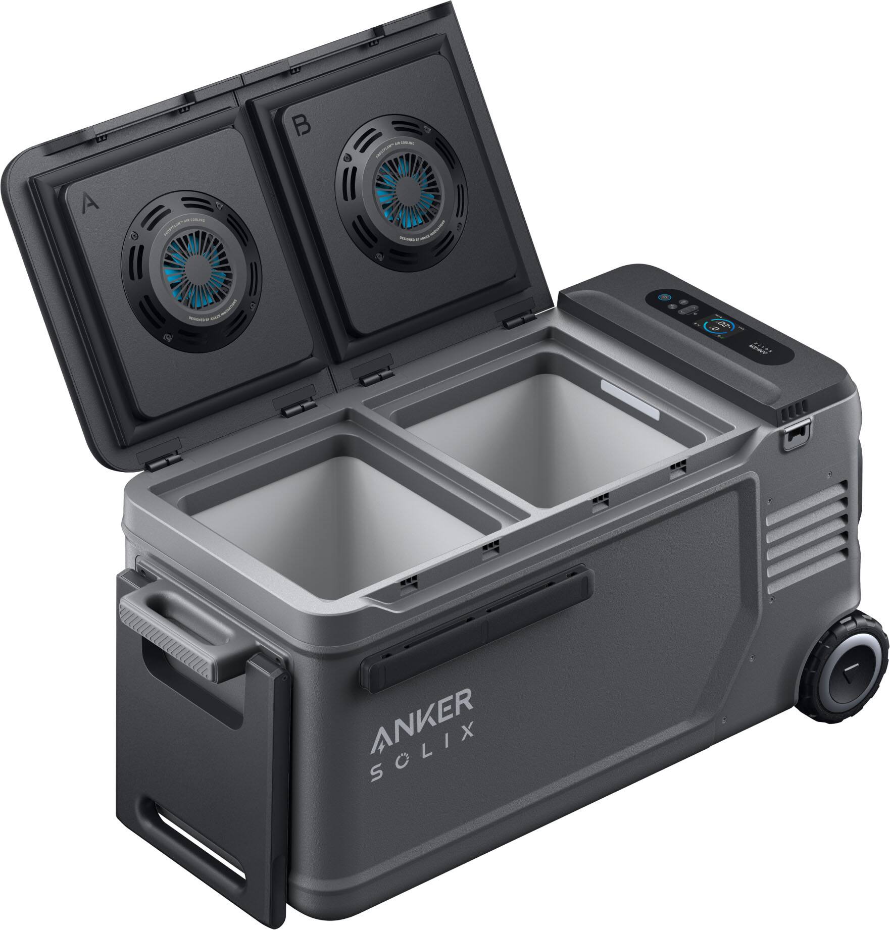 Alt View 17. Anker - SOLIX Everfrost 2 Electric Cooler 58L(61QT) with 288Wh Plug in Battery, Refrigerator/Freezer, Powered by AC/DC/Solar - Gray.
