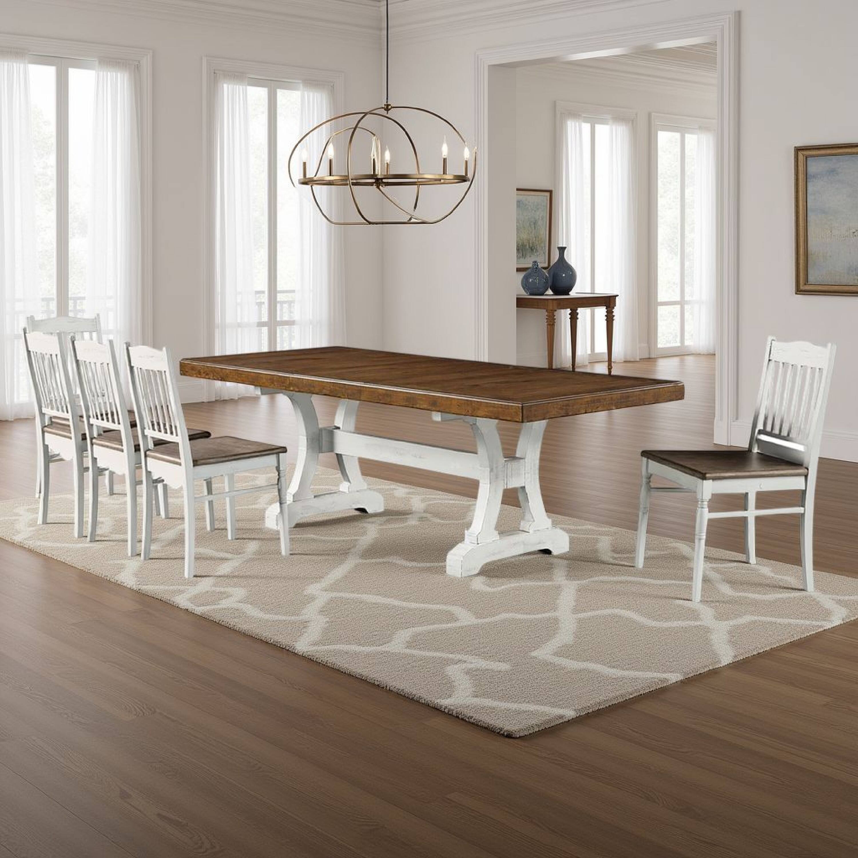 Alt View 5. Manhattan Lane - Eya Dining Table, 68-86 Inch Extendable Rectangular, White Brown Wood - White, Dark Oak Brown.