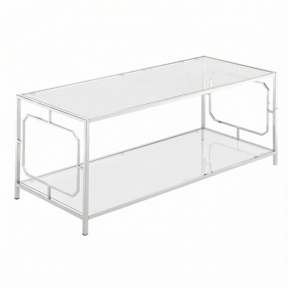 FurniFact - Coffee Table with Chrome Frame and Tempered Glass Surface - Clear Glass
