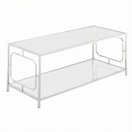 FurniFact - Coffee Table with Chrome Frame and Tempered Glass Surface - Clear Glass