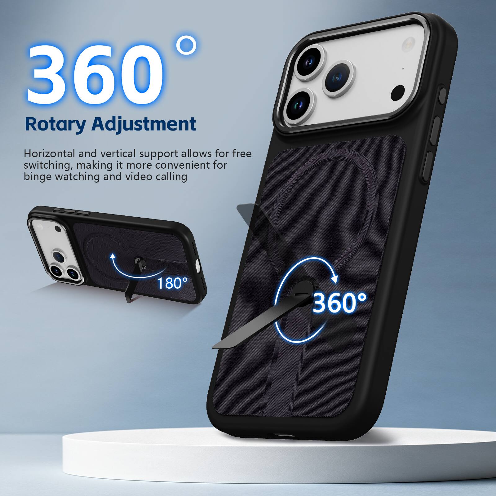 360° Rotary Adjustment

Horizontal and vertical support allows for free switching, making it more convenient for binge watching and video calling

180° 360°