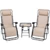 Front. Gymax - Gymax 3PC Zero Gravity Reclining Lounge Chairs Pillows Table Portable Folding Beige - Beige.