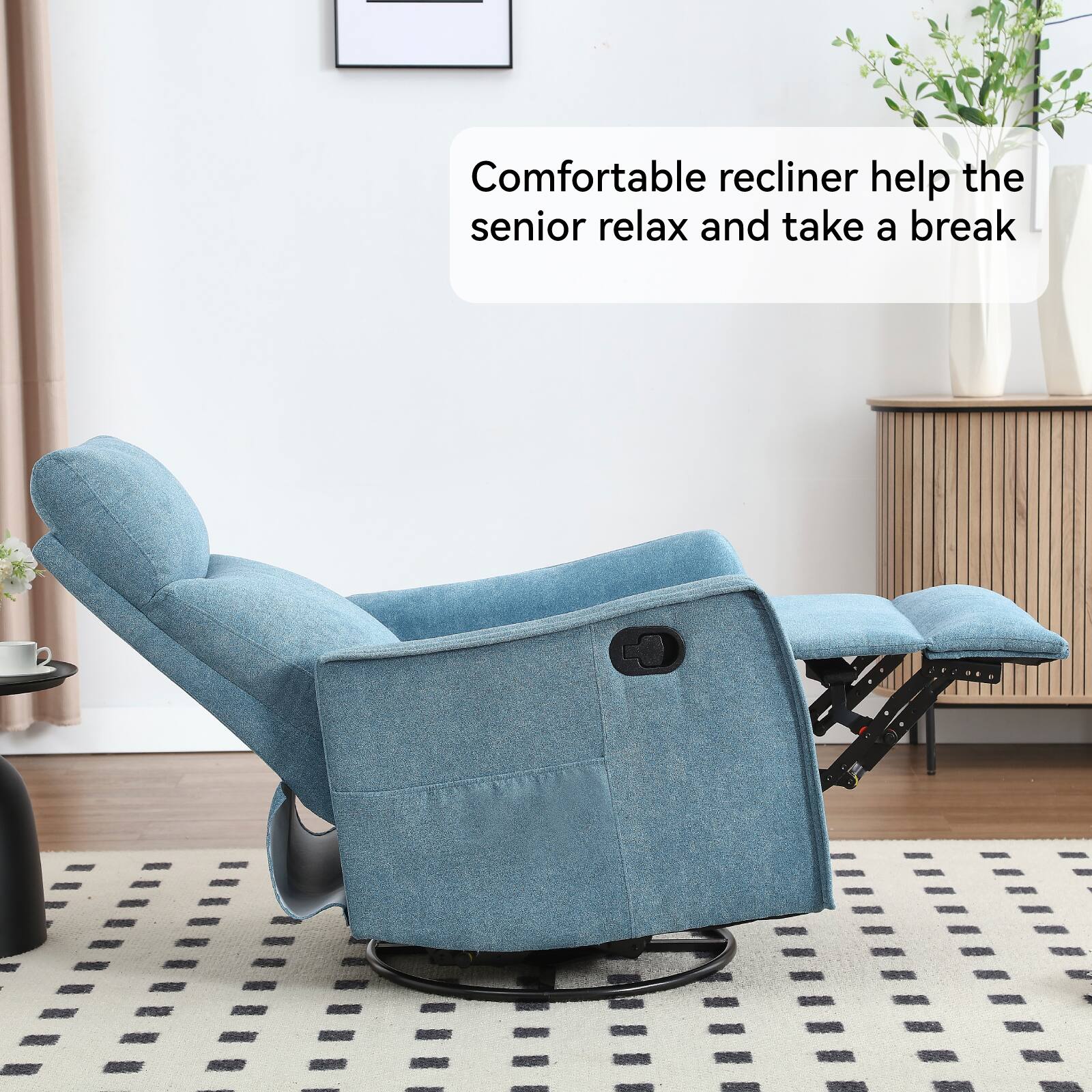 Comfortable recliner helps the senior relax and take a break