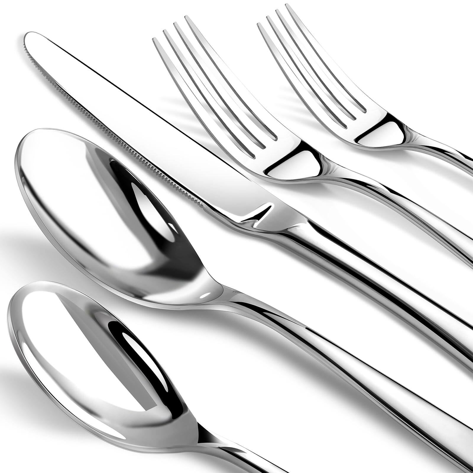 Front. Dazzed Corner - 30 Piece Premium Silverware Set for 6, Heavy Duty Stainless Steel Flatware Set, Mirror Polished Cutlery Set - Silver.