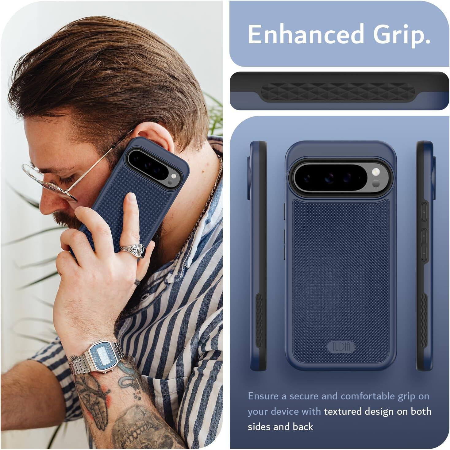 Enhanced Grip.

Ensure a secure and comfortable grip on your device with textured design on both sides and back.