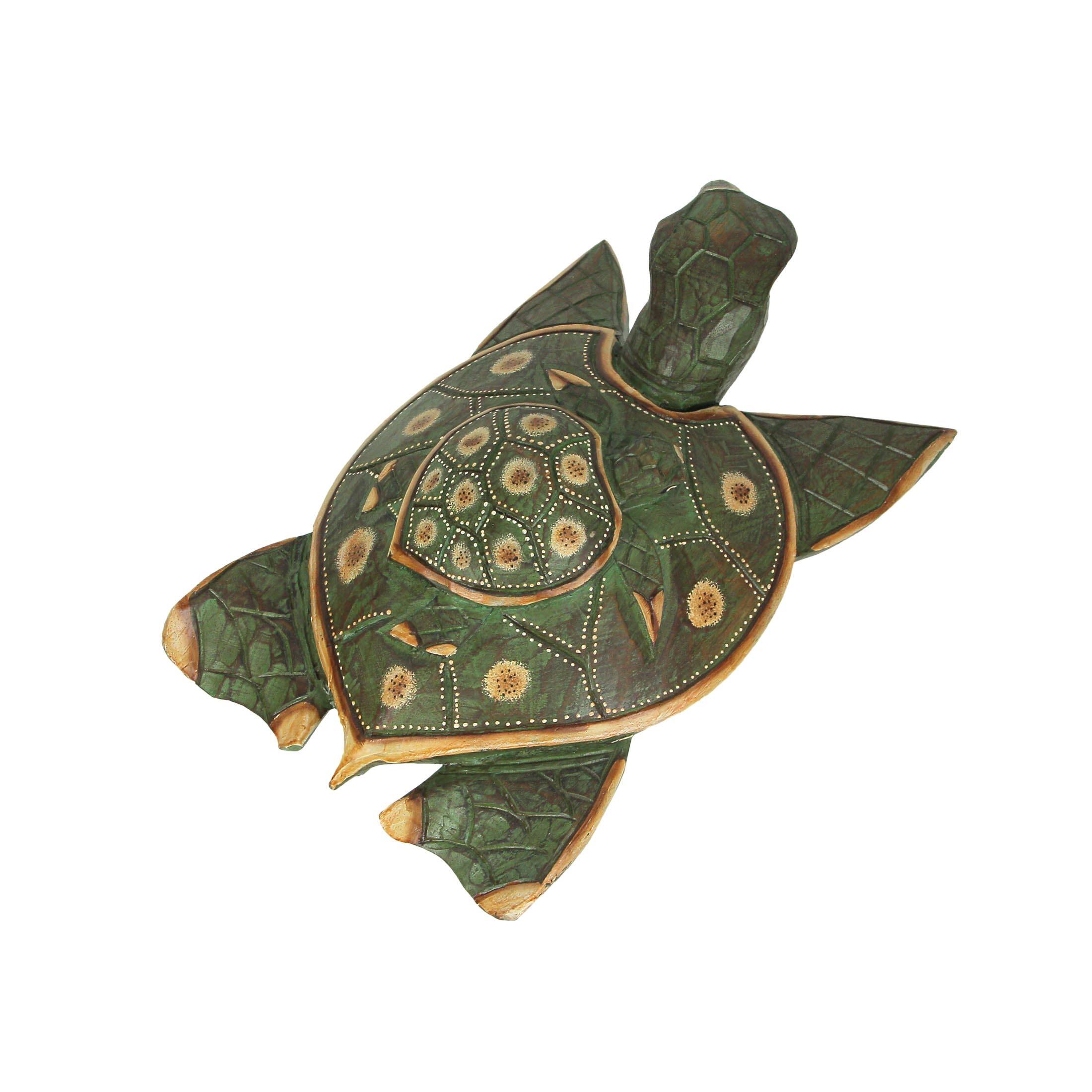 Alt View 2. Things2Die4 - Green Finish Mother And Baby Turtle Hand Carved Wood Sculpture Home Decor Statue 15.5 Inches Long - Green.