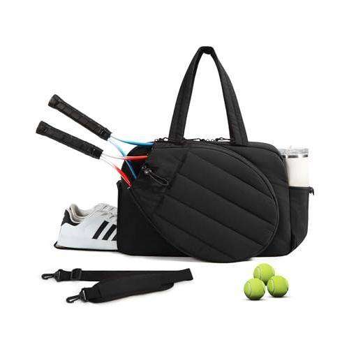 Front. Cozy Serene - Gym Bag For Women Tennis Holds 2 Rackets With Shoe Compartment Wet Pocket Sports Duffle Bags Fits Up To 15.6" Laptop - Black.