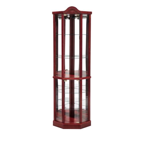 Alt View 5. LUCKY ONE - Freestanding Corner Curio Cabinet with Glass Shelves LED Light Bar Cabinet Wine Storage Display Case - Cherry.
