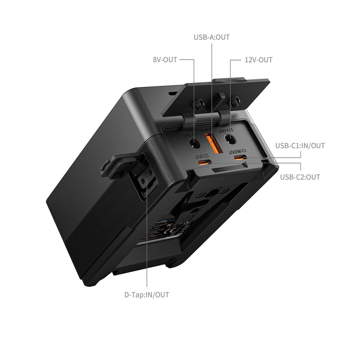 USB-A: OUT  
8V-OUT  
12V-OUT  
USB-A J.SA-ONL 100% C1: IN/OUT C2: OUT  
USB-C1: IN/OUT  
USB-C2: OUT  
D-Tap: IN/OUT
