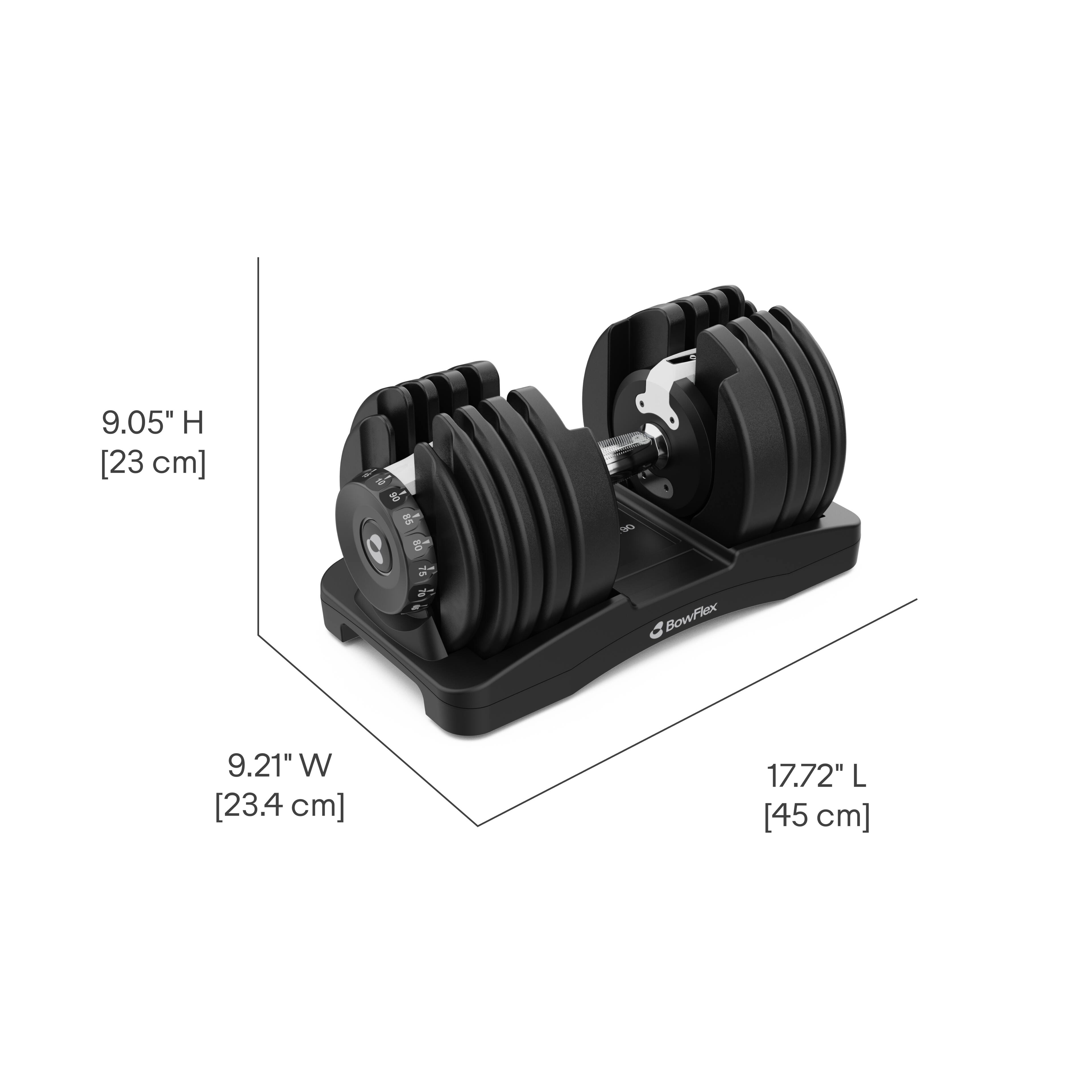 9.05" H [23 cm]  
9.21" W [23.4 cm]  
17.72" L [45 cm]