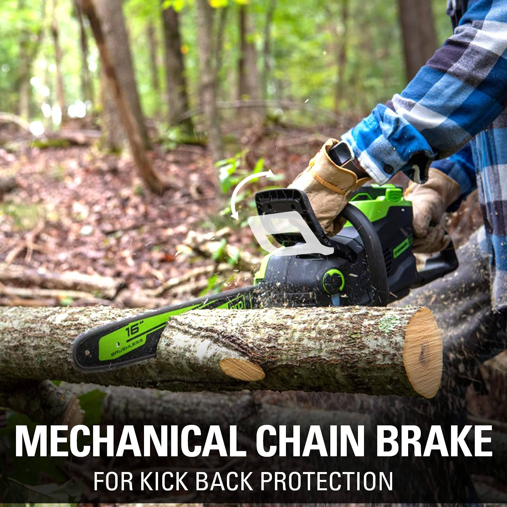 16" DRUSHLESS  
MECHANICAL CHAIN BRAKE FOR KICK BACK PROTECTION