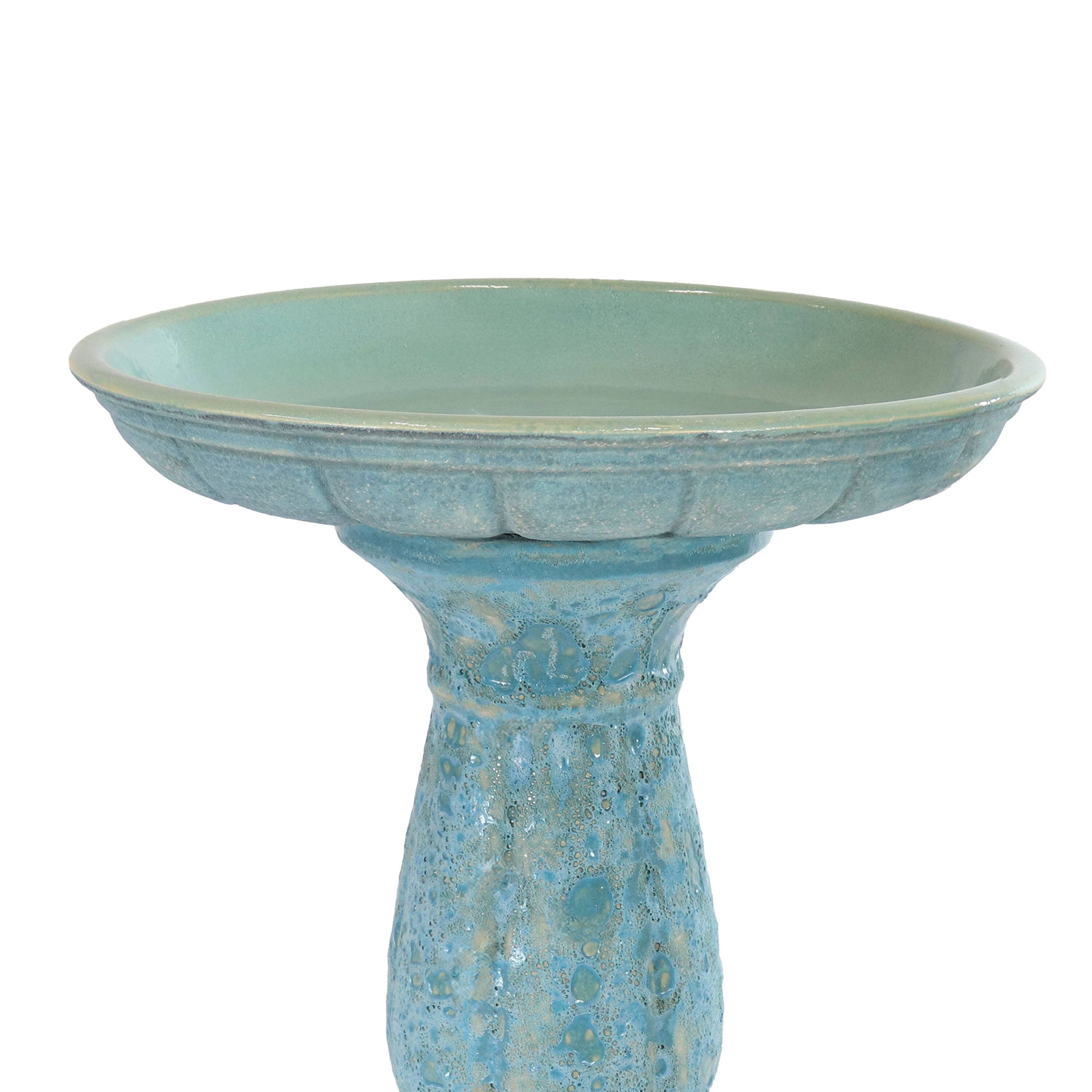 Alt View 7. Sunnydaze - Avignon Lava Finish Ceramic Bird Bath - 18.75" H - Cyan.