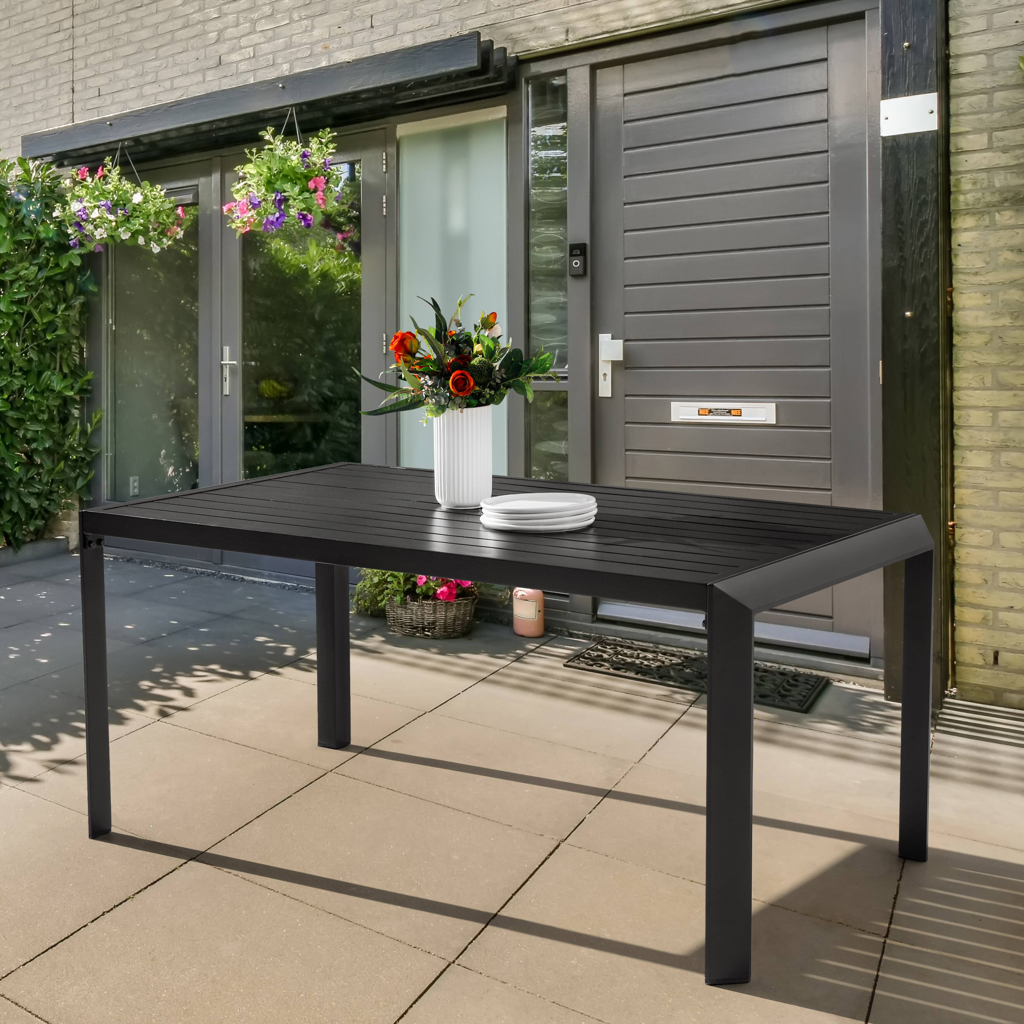 Left. Nuu Garden - Outdoor Aluminum Dining Table with 2’’ Umbrella Hole - Black.