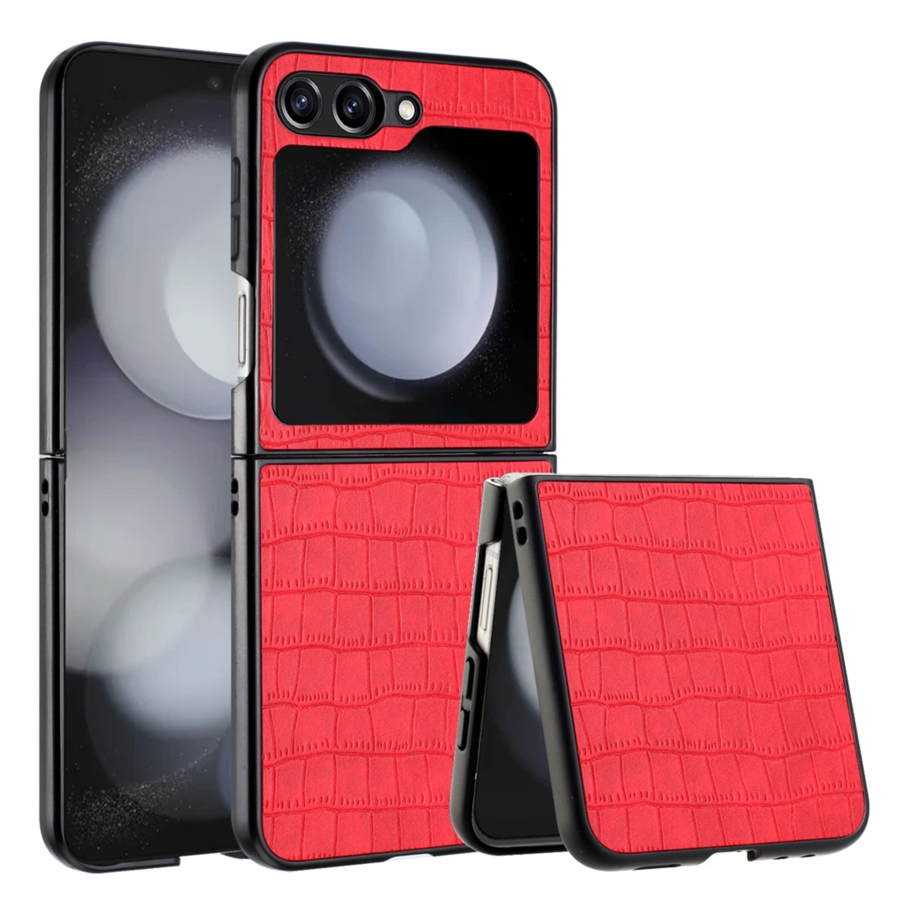 Kitcheniva - Vegan Leather Croc Design Hard Snap On Phone Case For Samsung Galaxy Z Flip6 - Red