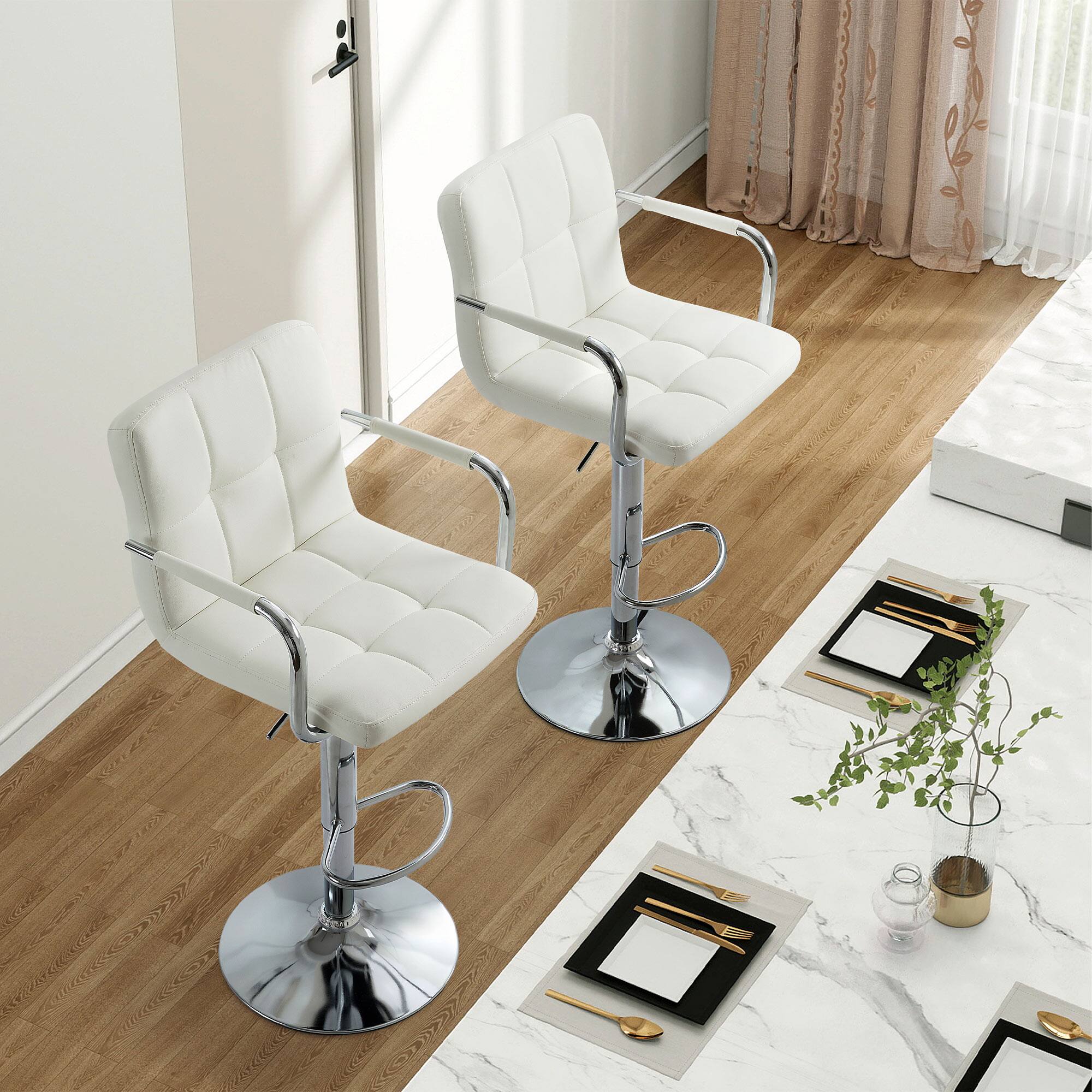 Angle. FERPIT - FERPIT 2 Pack Adjustable Bar Stools Modern Tufted Upholstered Counter Chairs with Footrest, White - White.