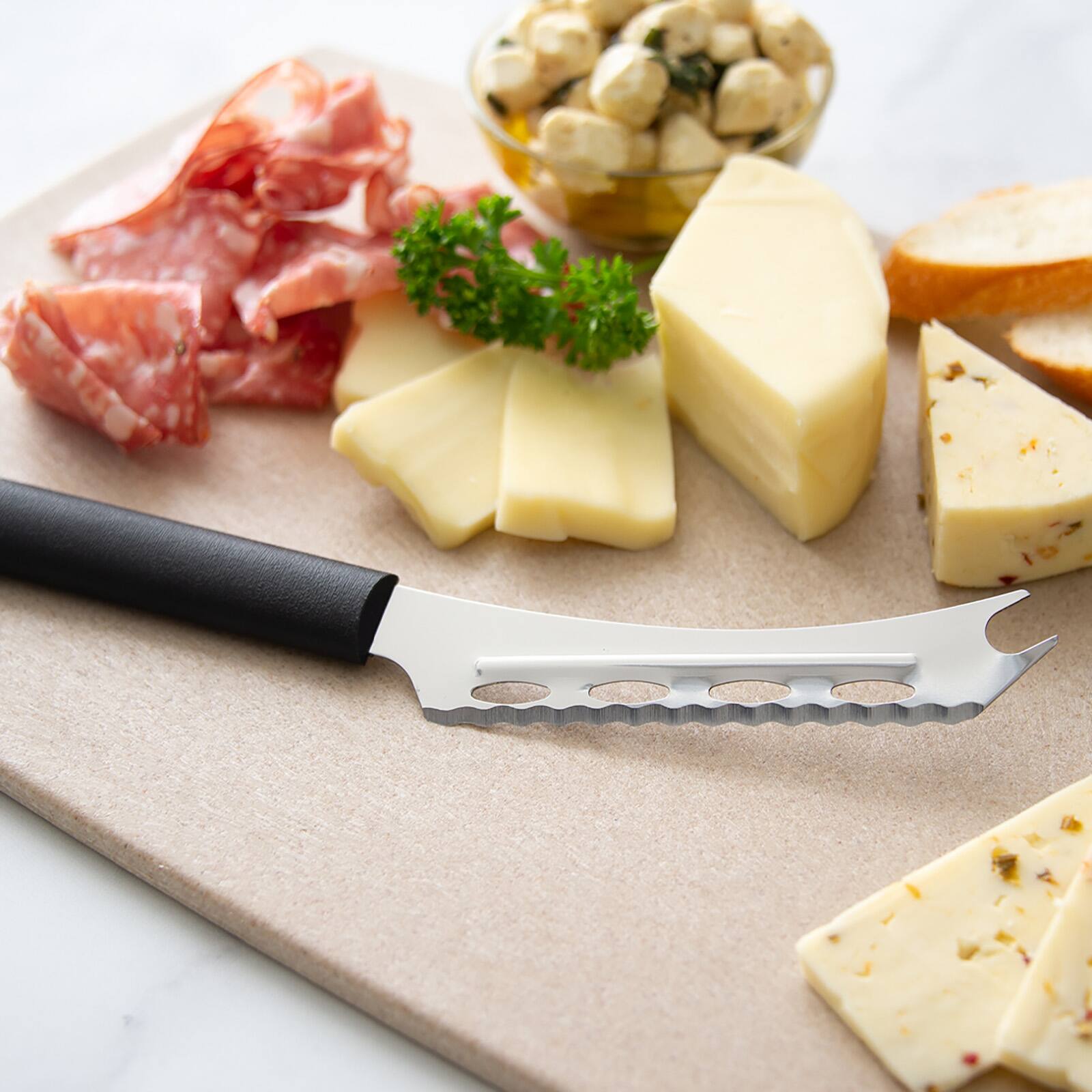 Alt View 2. Rada - Cutlery 5.25-Inch Cheese Knife & 5-Inch Tomato Slicer, Stainless Steel Serrated Blades, Black Handles - Black.