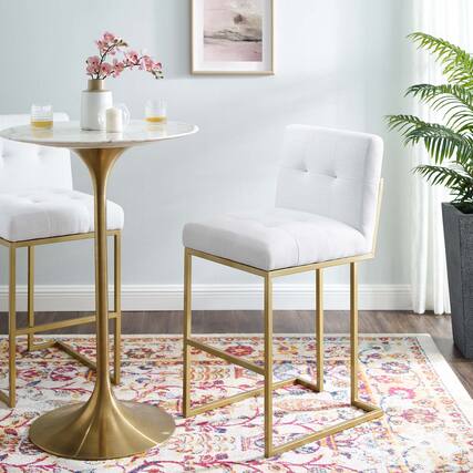Front. Modway - Privy Gold Stainless Steel Upholstered Fabric Bar Stool by Modway - Gold White.