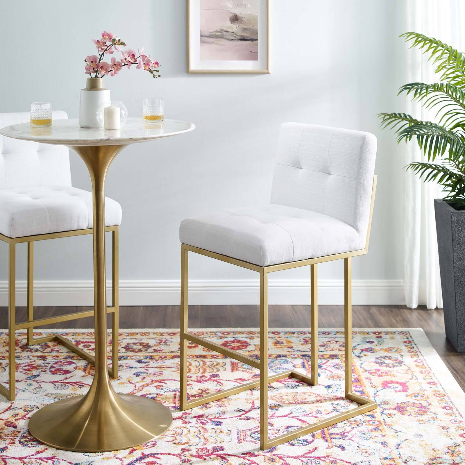 Front. Modway - Privy Gold Stainless Steel Upholstered Fabric Bar Stool by Modway - Gold White.