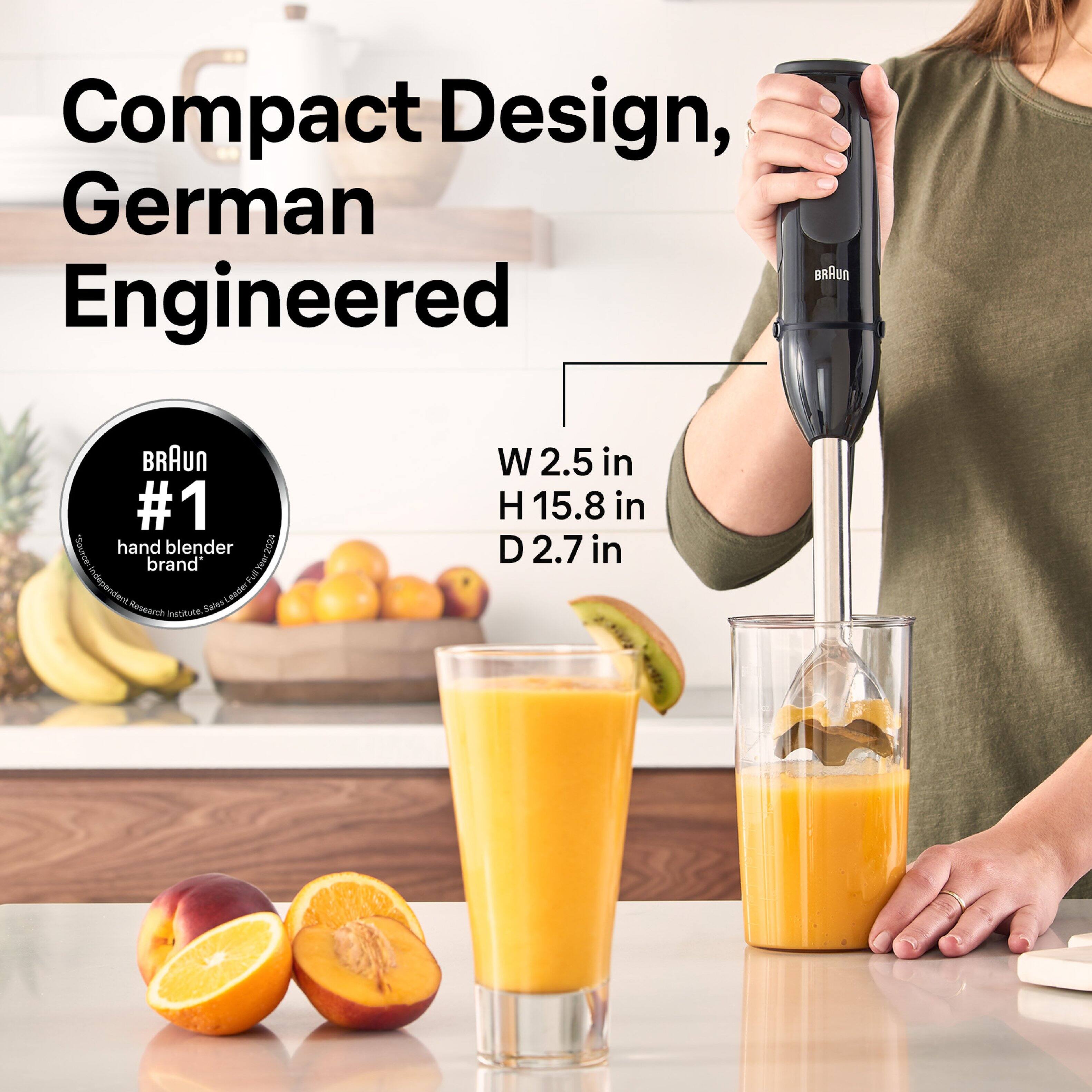 Compact Design, German Engineered

BRAUN #1 "Source: hand blender 2024 brand" Year Independent Full Sales Leader Research Institute.

W 2.5 in H 15.8 in D 2.7 in